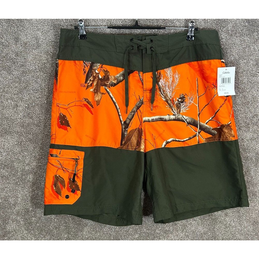 Cabelas Board Shorts Mens 36 Orange Realtree Camo‎ Actual 36X10 Swimwear NWT